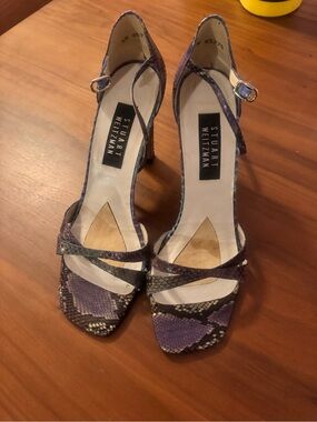Stuart Weitzman Purple Green Black Snakeskin ankle Strap Sandals Heels